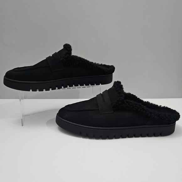 Vionic Uptown Mule Slipper Womens 12 WIDE WIDTH Black Nubuck Faux Shearling - Picture 2 of 12